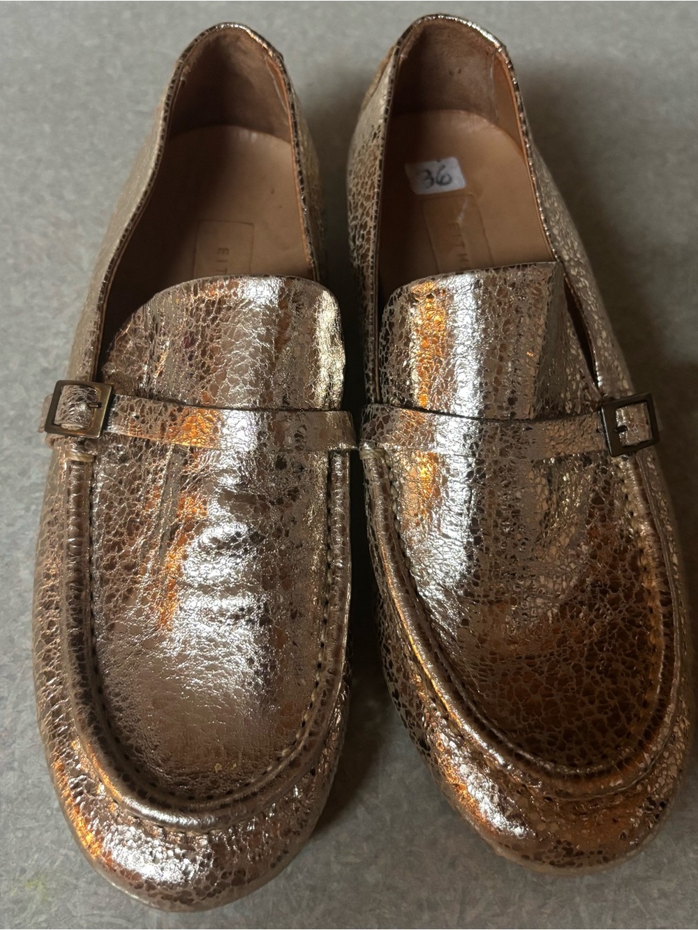 Either/Or Granny Champagne Metal Preppy Quiet Luxury Glam Maximalism Loafers 36